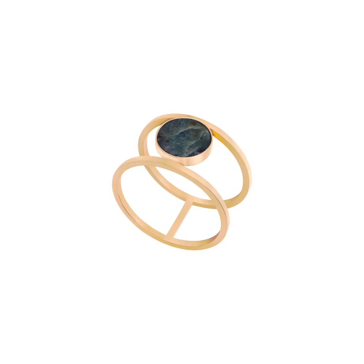 Pierscionek podwojny srebrny pozlacany z kamieniem