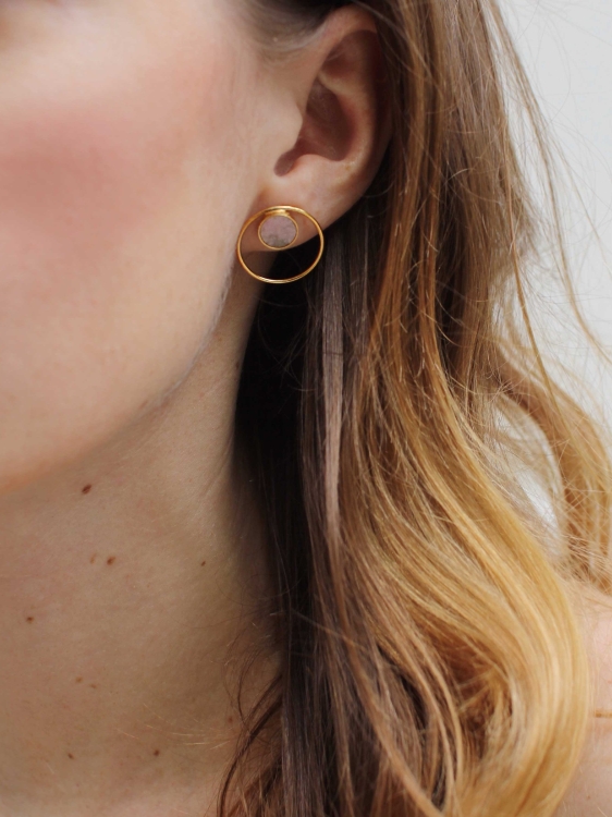 Złote kolczyki kola z kamieniem naturalnym