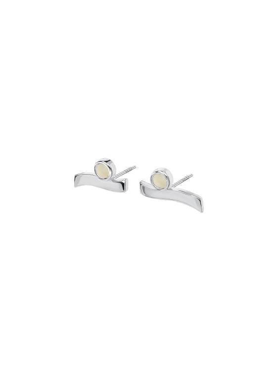 Srebrne kolczyki fale z bursztynem białym