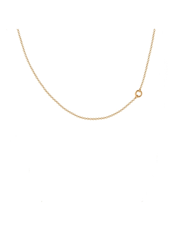 Złocona bransoletka na kostkę z delikatnym łańcuszkiem i ozdobnym kółeczkiem.